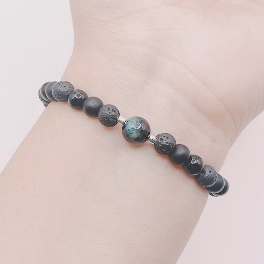 Pulsera Hombre Mix y Ojo Tigre Arcoiris - Plata 925