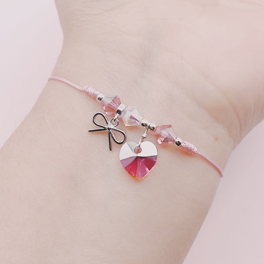 Pulsera Fairy Tale Lazo y Corazón Rosa Tornasol - Plata 925