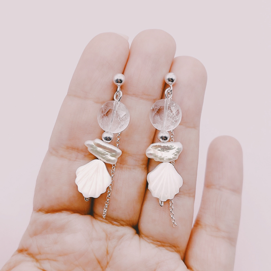 Aros Cuarzo Cristal & Conchitas Nácar - Plata 925