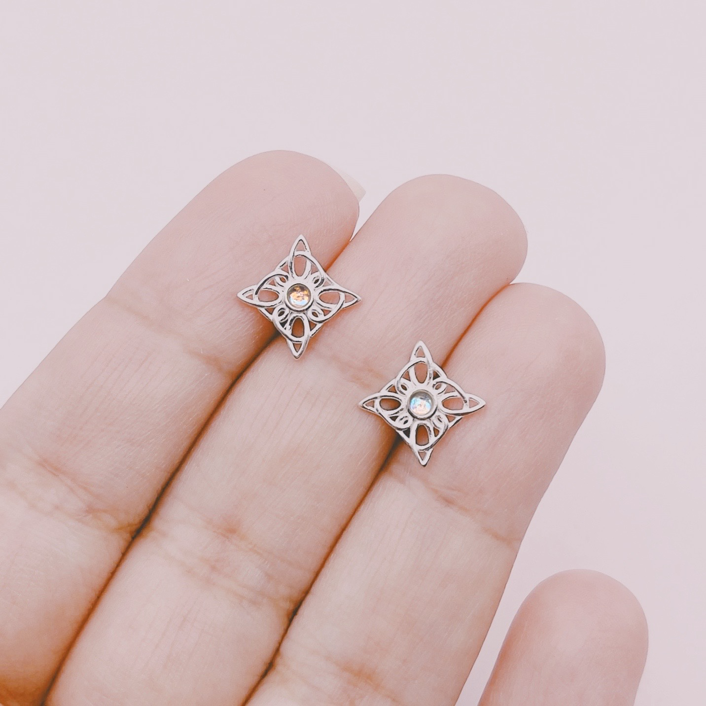 Aros Nudo Bruja Piedra Luna Aura - Plata 925