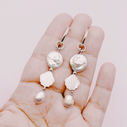 Aros Perlas & Conchitas Nácar - Plata 925