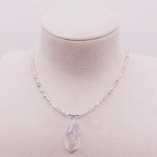 Collar Amazonitas & Gota Piedra Rústica Aura - Plata 925