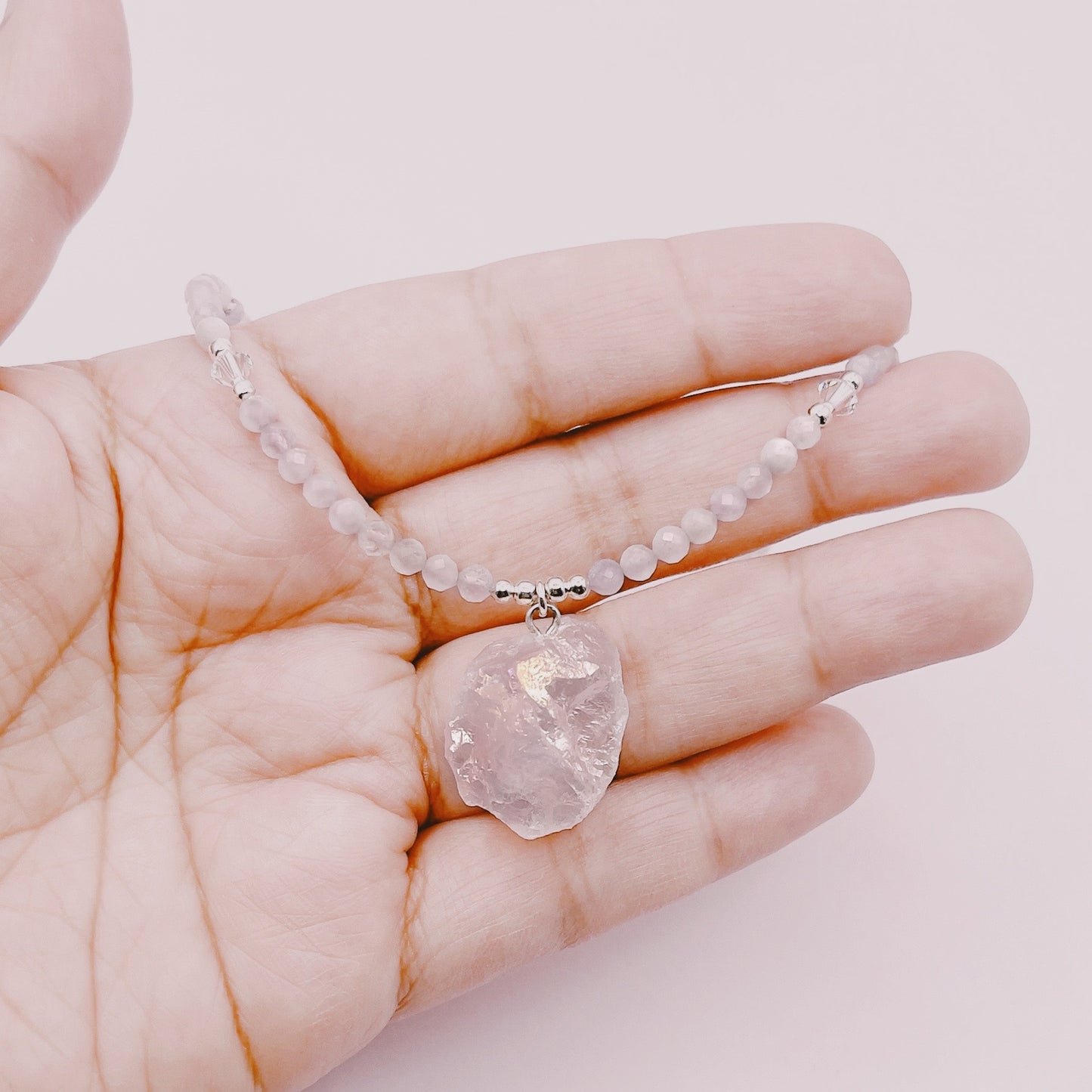 Collar Piedra Rústica Cuarzo Rosa Aura & Amatista Lavanda - Plata 925