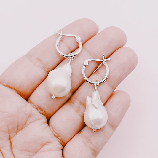 Aros Perla Barroca Cultivada Premium - Plata 925