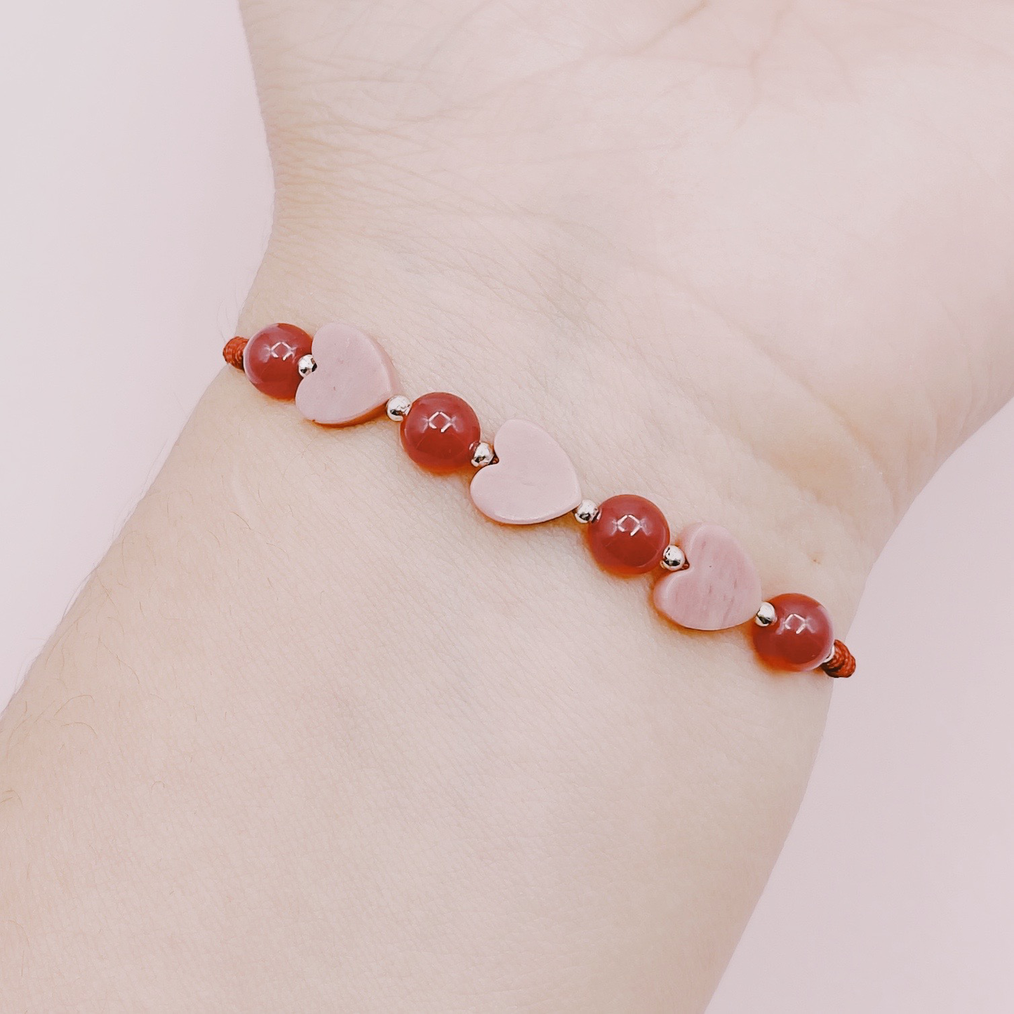 Pulsera Detente Protectora Rubí & Corazones Rodocrosita - Plata 925