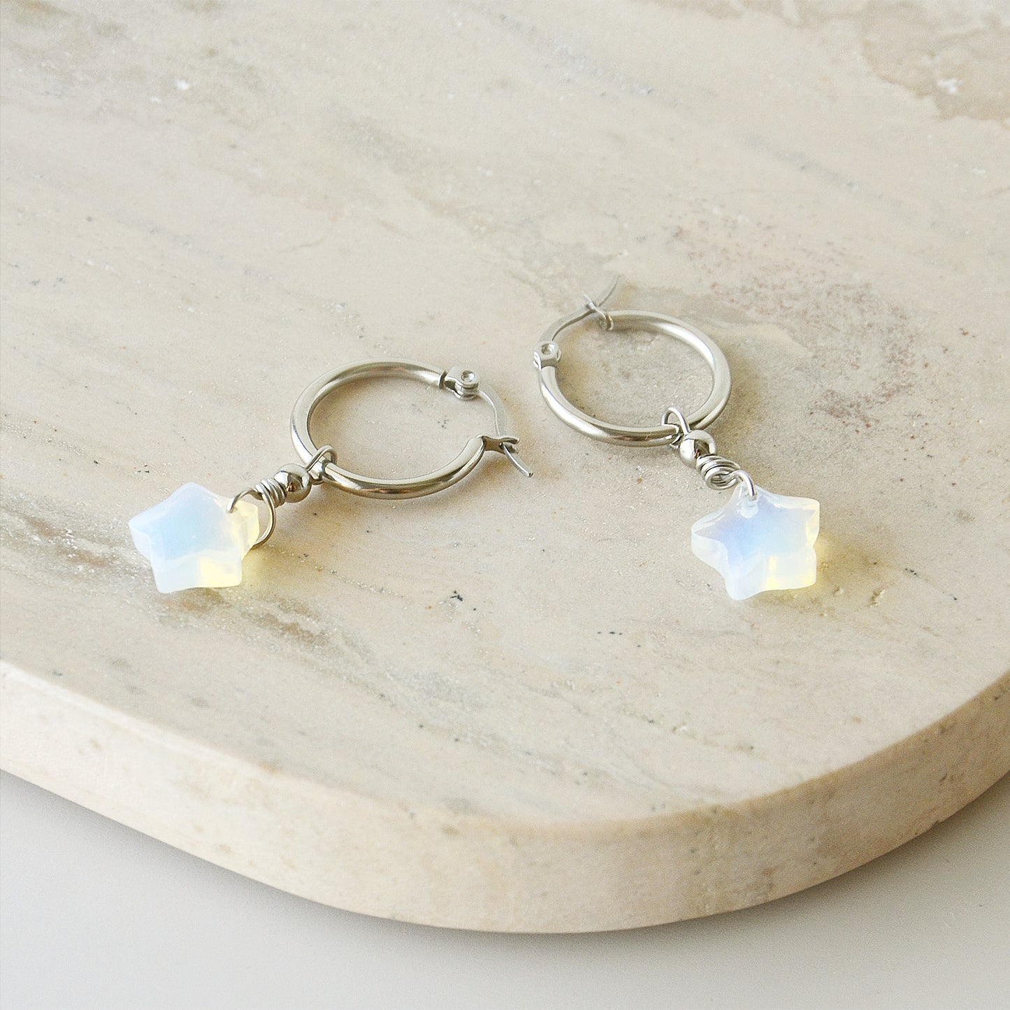 Aros Argollas Estrellas Opalina