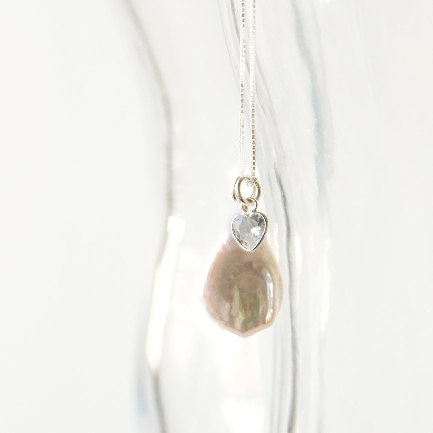Cadena Perla Barroca Gota & Punto Luz Circón Corazón - Plata 925