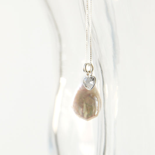 Cadena Perla Barroca Gota & Punto Luz Circón Corazón - Plata 925