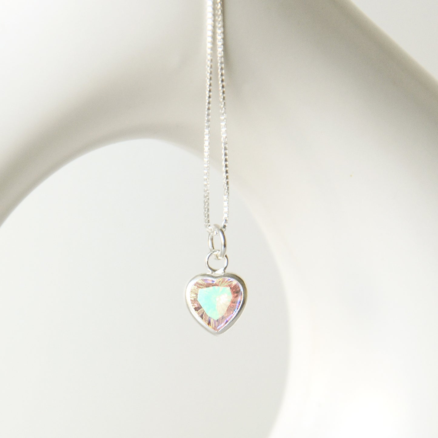 Cadena Punto Luz Circón Corazón Tornasol - Plata 925