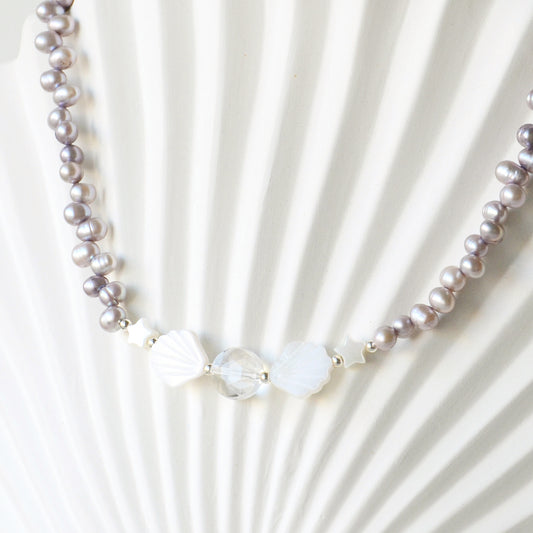 Collar Corto Perlas Río Conchitas Nácar & Cuarzo Cristal - Plata 925