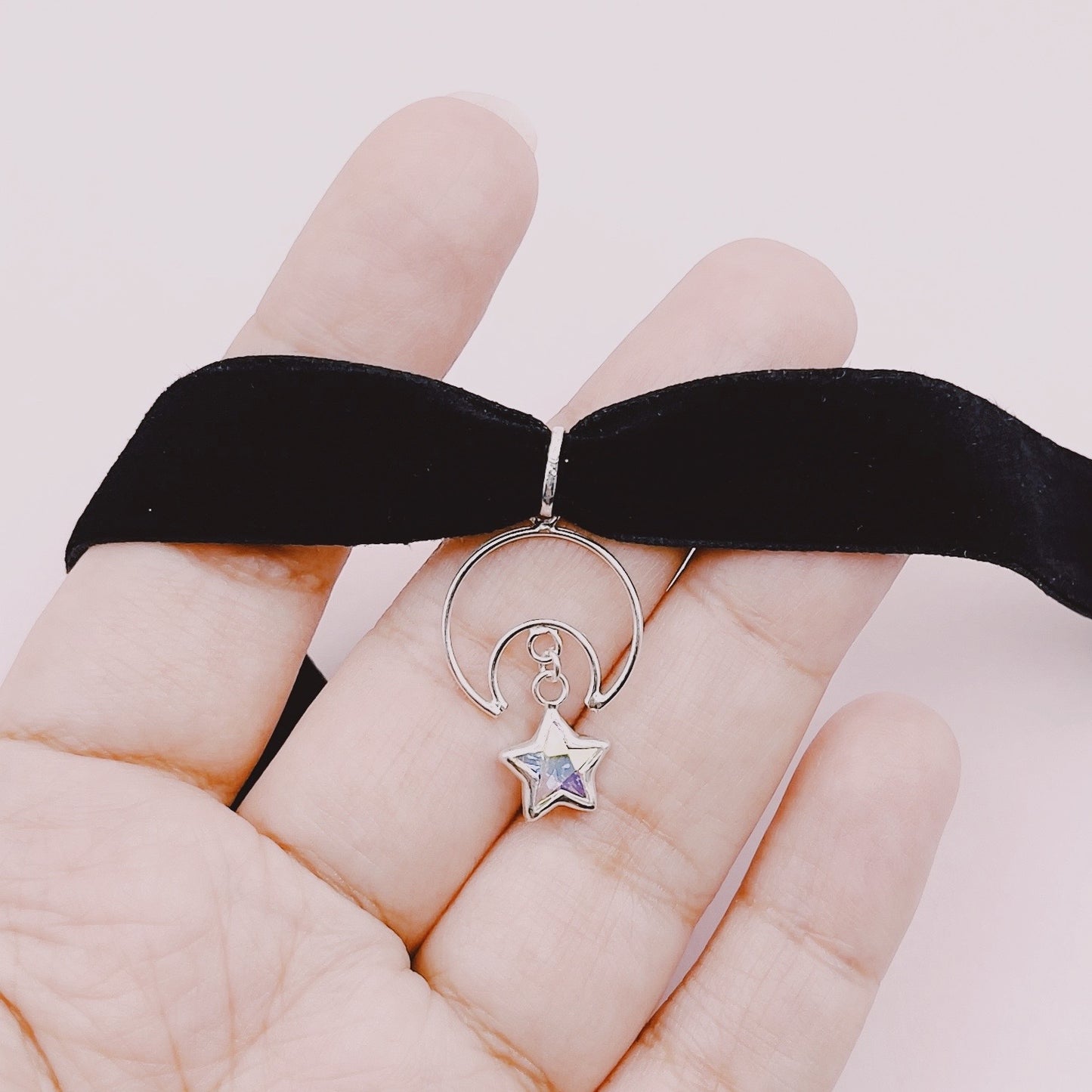 Gargantilla Luna Estrella Tornasol Circón - Plata 925
