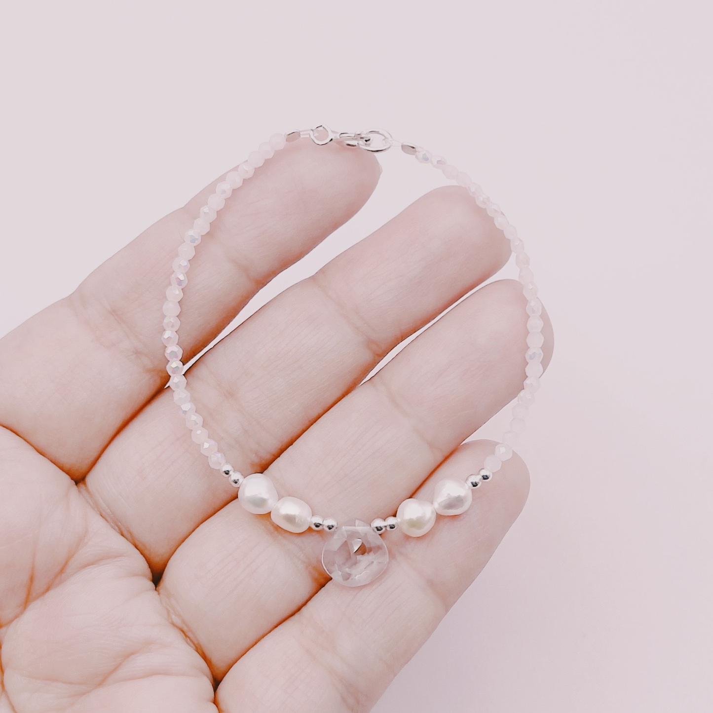 Pulsera Gota Amatista Lavanda, Perlas & Cristales Tornasol - Plata 925