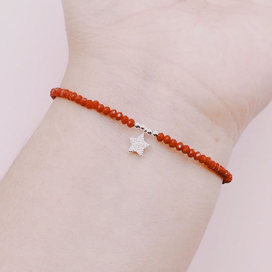 Pulsera Roja Detente Cristales Estrella Guía Circones - Plata 925