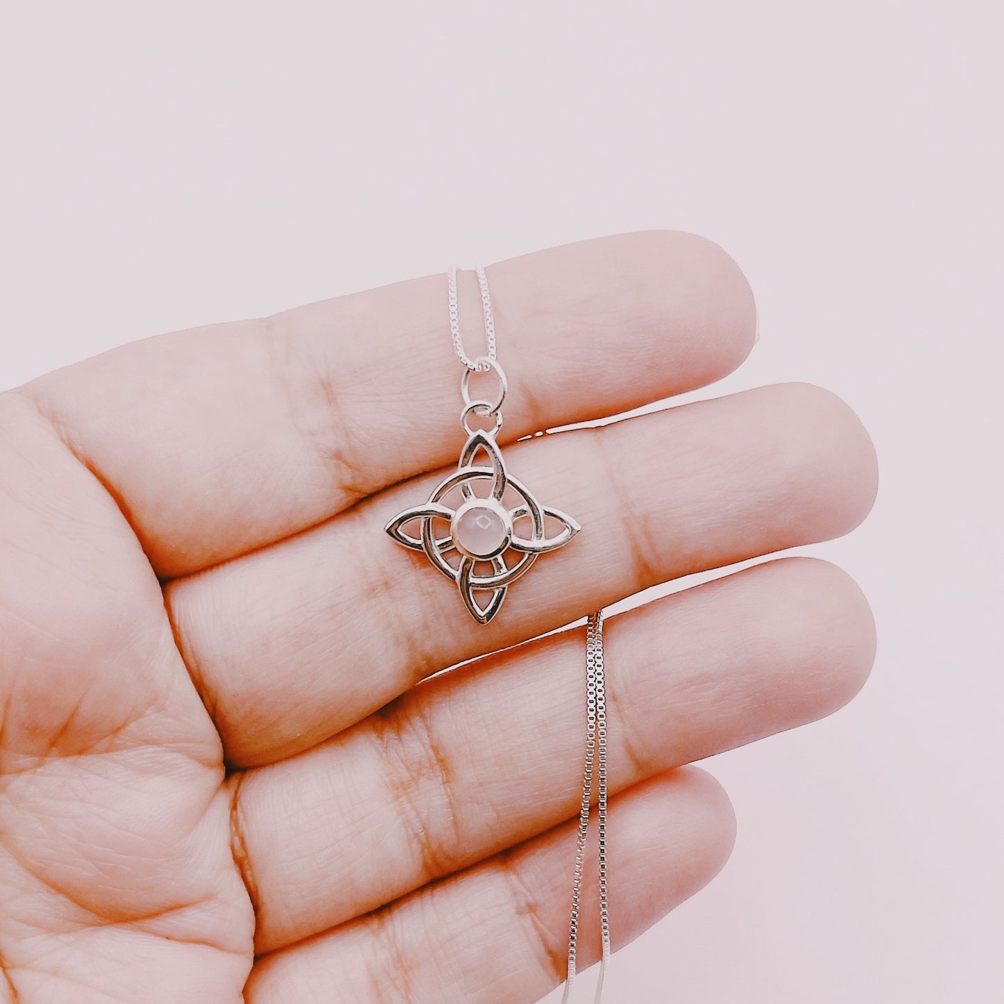Cadena Nudo Bruja Cuarzo Rosa - Plata 925