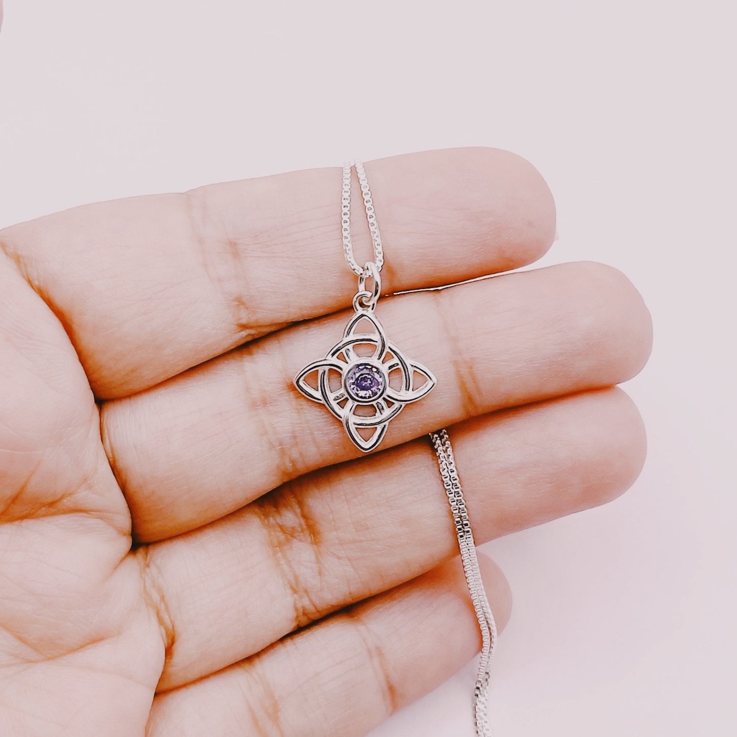 Cadena Nudo Bruja Circón Amatista - Plata 925