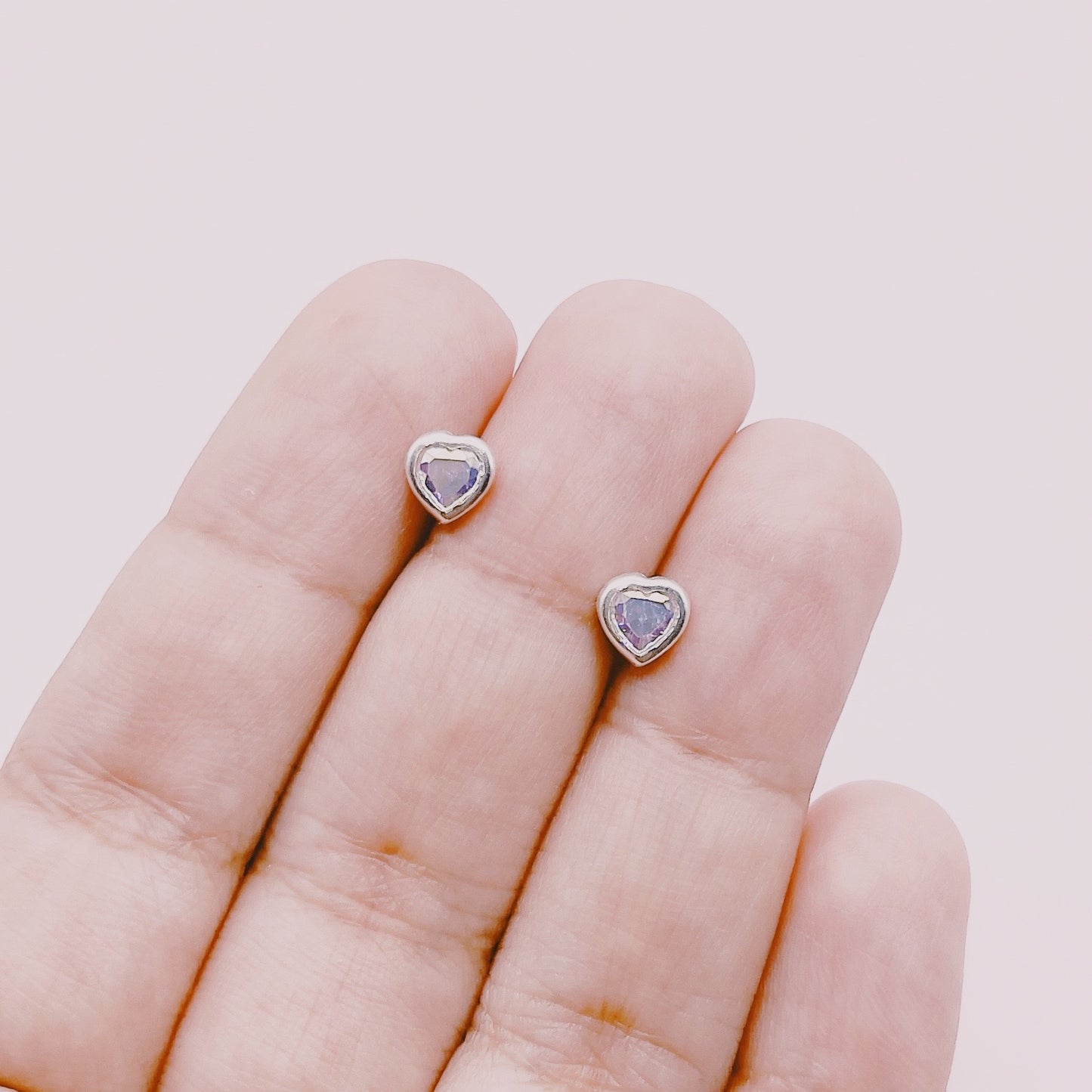 Aros Corazones Cristales Tornasol Pequeños - Plata 925