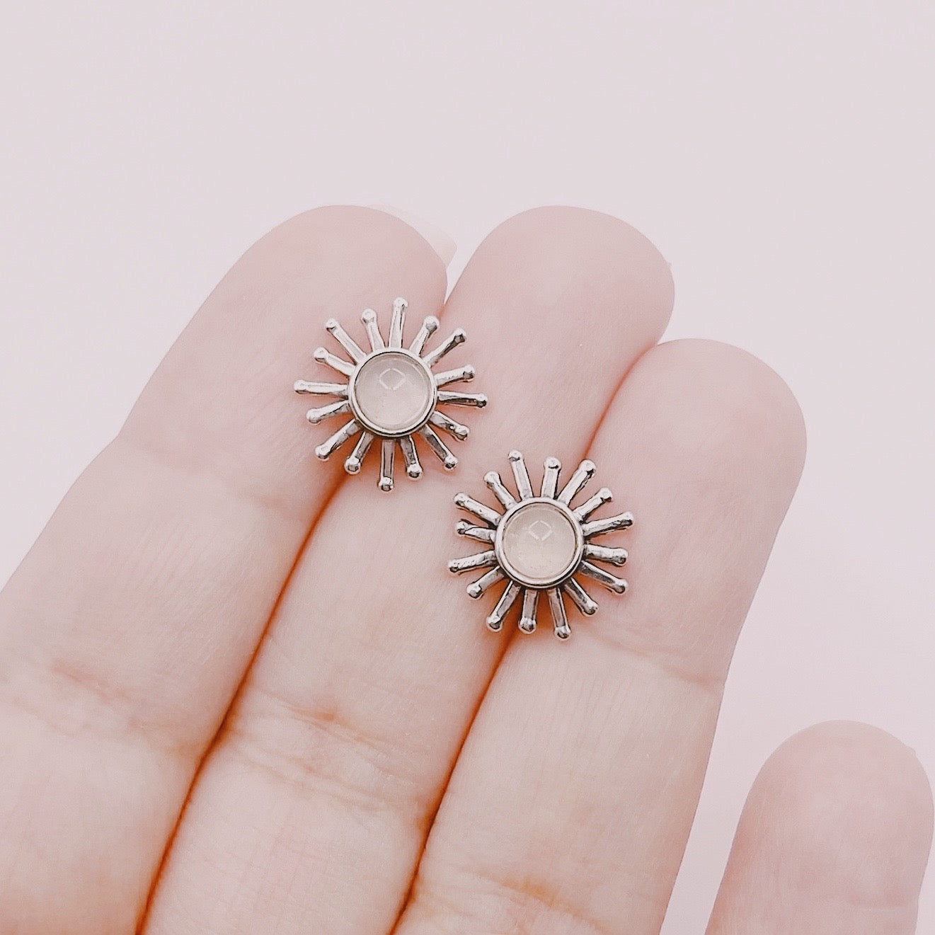 Aros Sol Floral Cuarzo Rosa - Plata 925