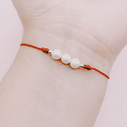 Pulsera Detente Roja 3 Perlas - Plata 925