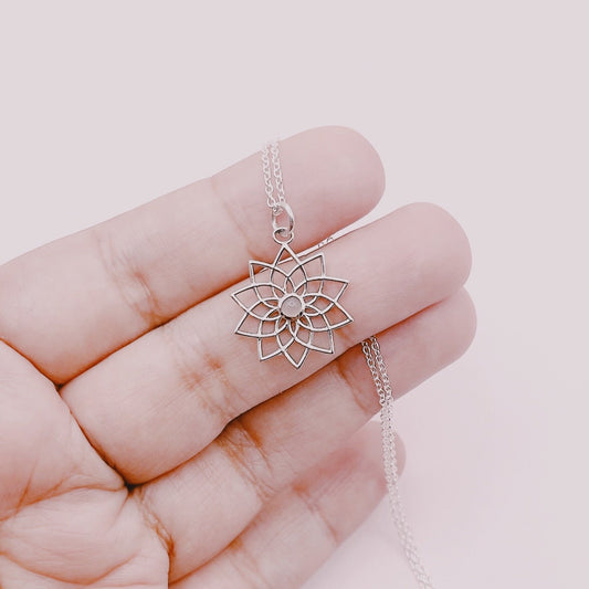 Cadena Colgante Mandala Cuarzo Rosa - Plata 925