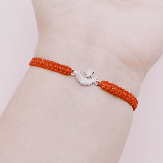 Pulsera Detente Protectora Tejida Luna Estrella - Plata 925