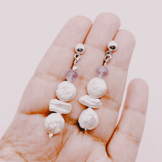 Aros Perlas Barrocas Naturales Amatista - Plata 925