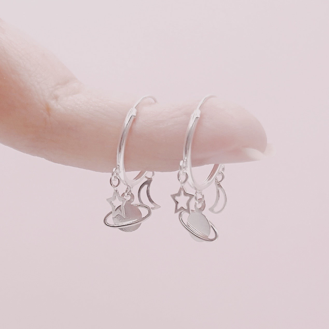 Aros Argolla Universo Lunas y Estrellas Caladas - Plata 925