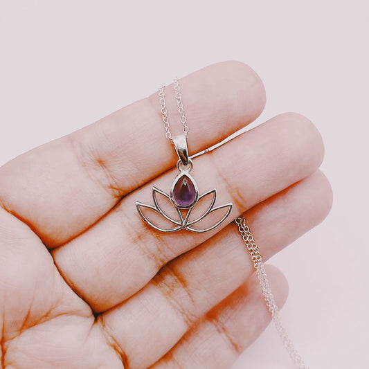 Cadena Flor Loto Piedra a Elección - Plata 925