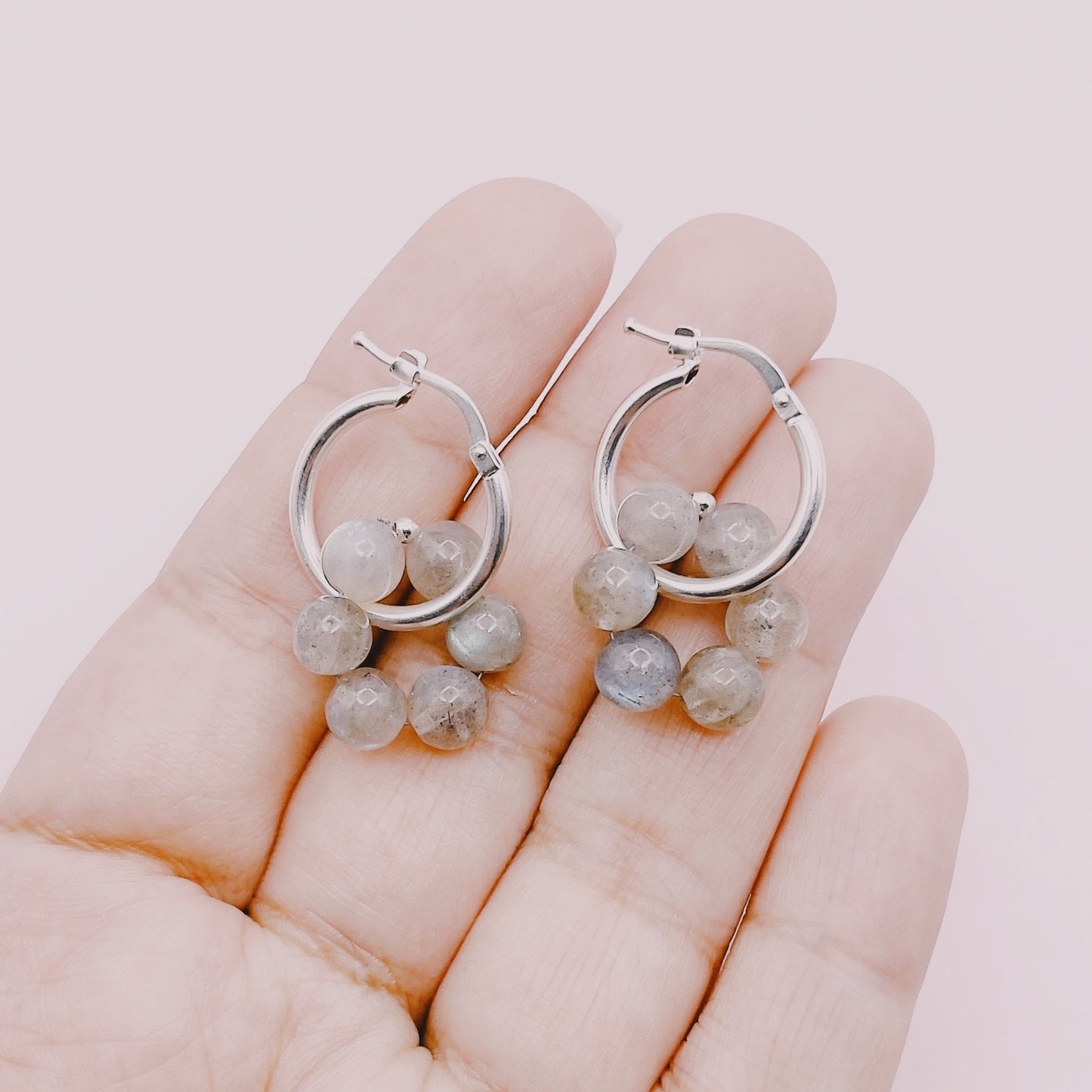 Aros Argolla Círculo Piedras Labradorita - Plata 925