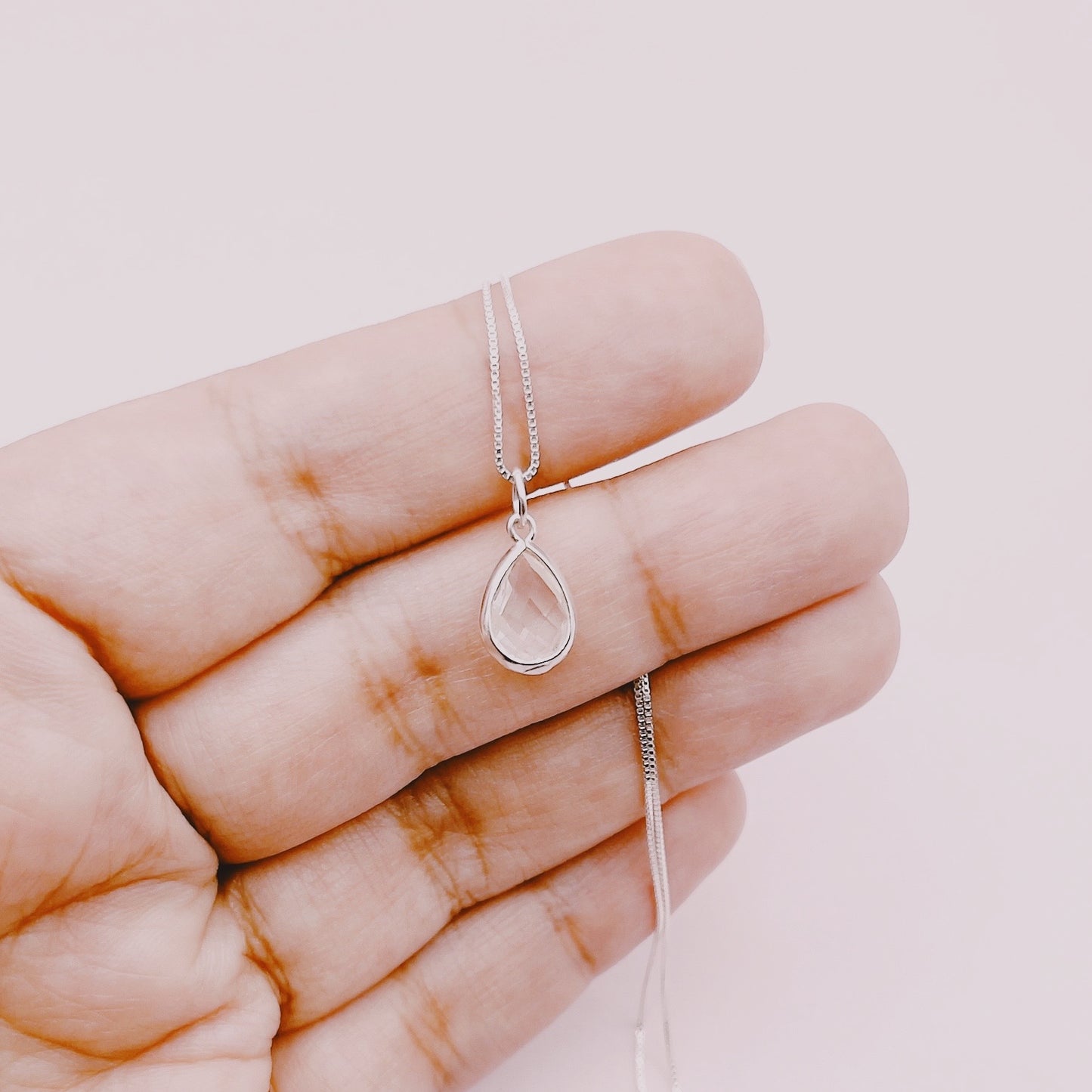 Cadena Gota Circón Cuarzo Cristal - Plata 925