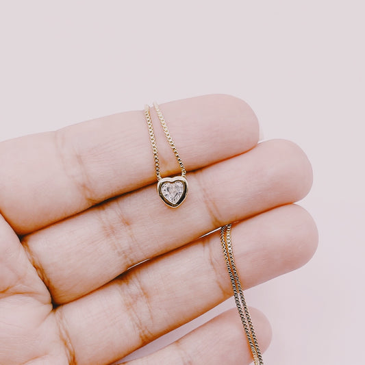 Cadena Punto Luz Corazón Circón - Enchape Oro 21k