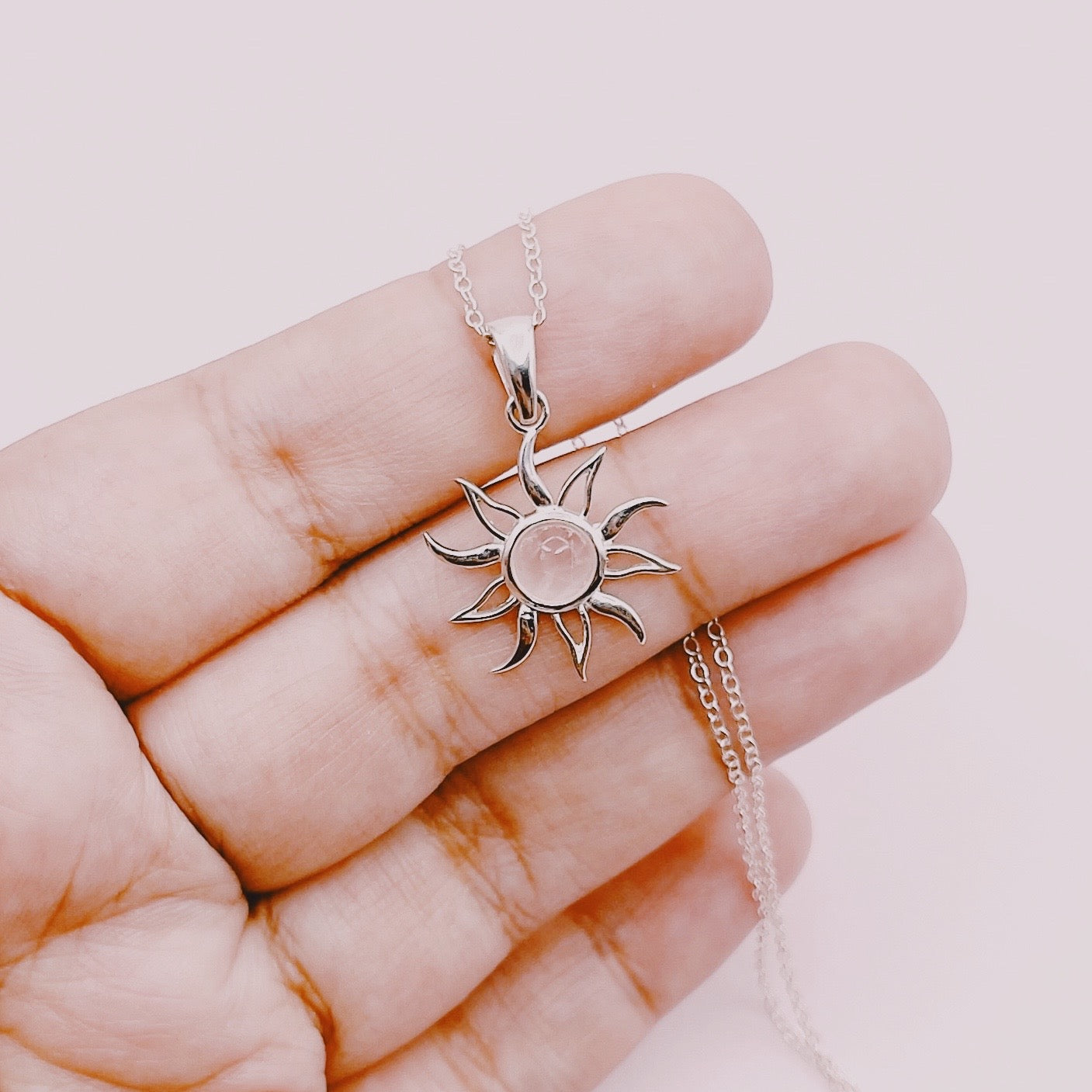 Cadena Sol Cuarzo Rosa - Plata 925