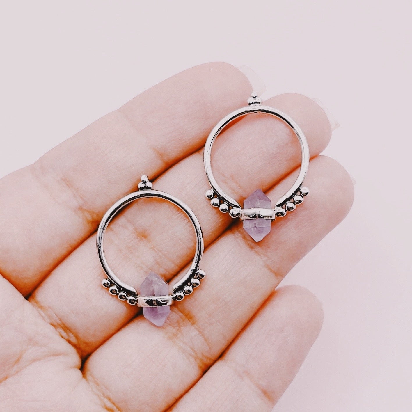 Aros Boho Amatista Premium - Plata 925