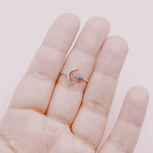 Anillo Luna y Destello Ajustable - Plata 925
