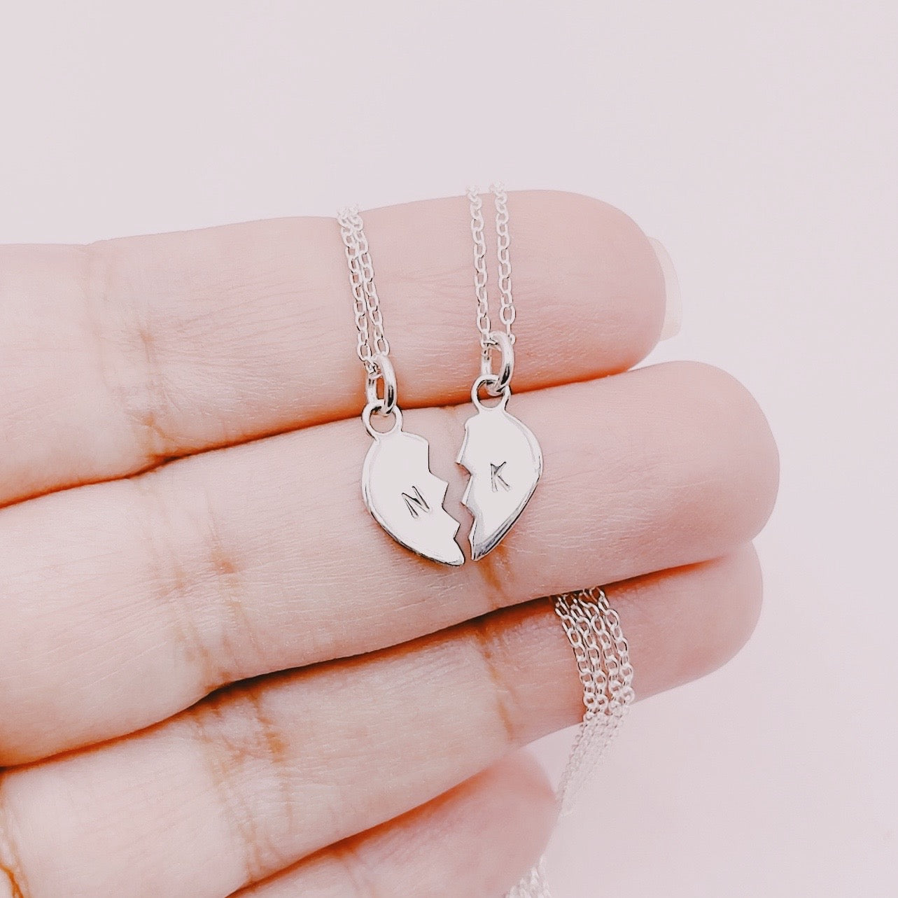 Set 2 Cadenas Corazón Partido - Grabado Personalizable - Plata 925
