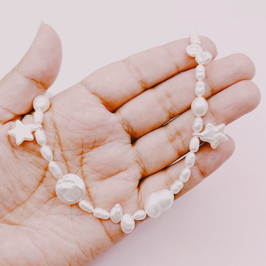 Collar Perlas Barrocas Premium, Estrellas & Broche Timón - Plata 925