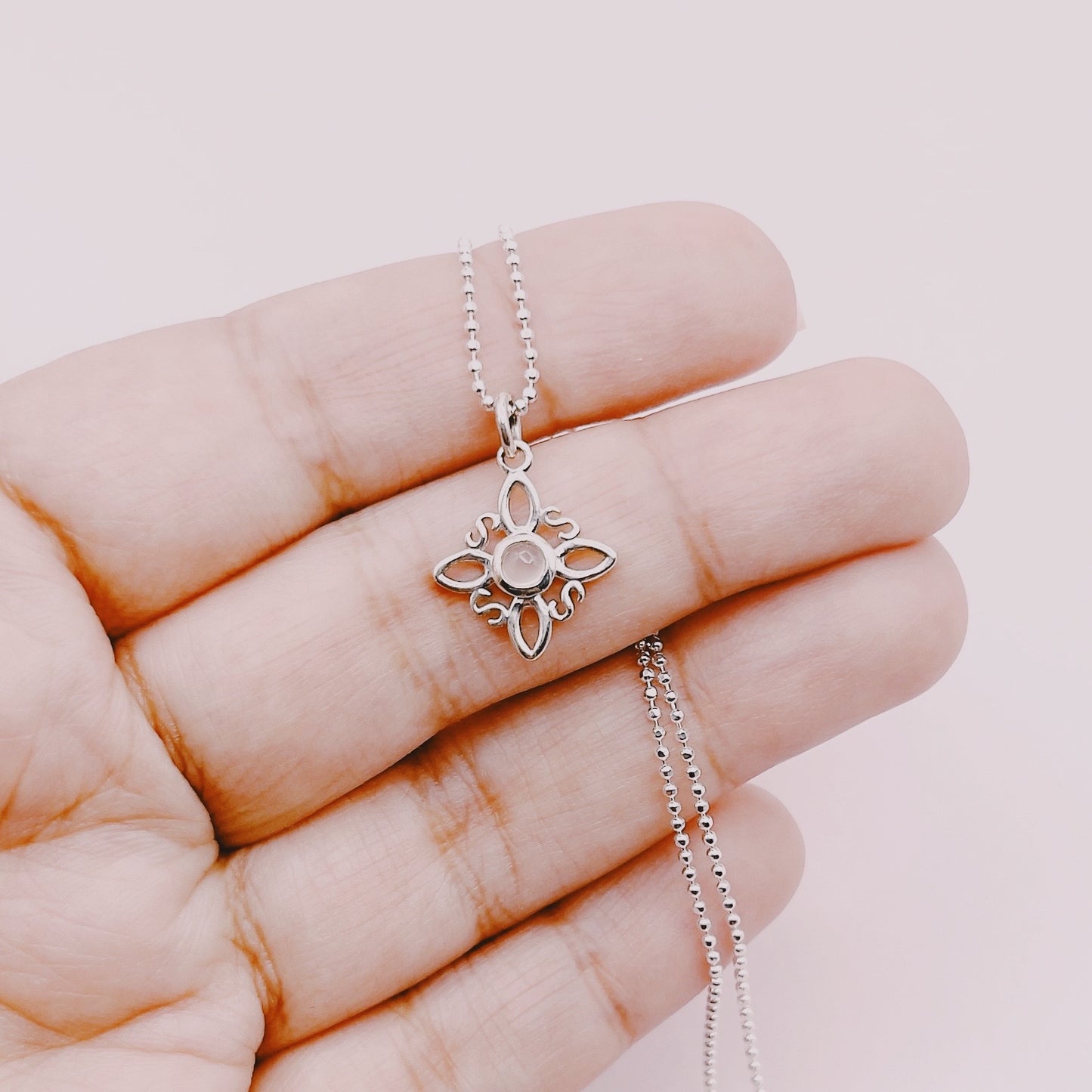 Cadena Nudo Bruja Cuarzo Rosa - Plata 925