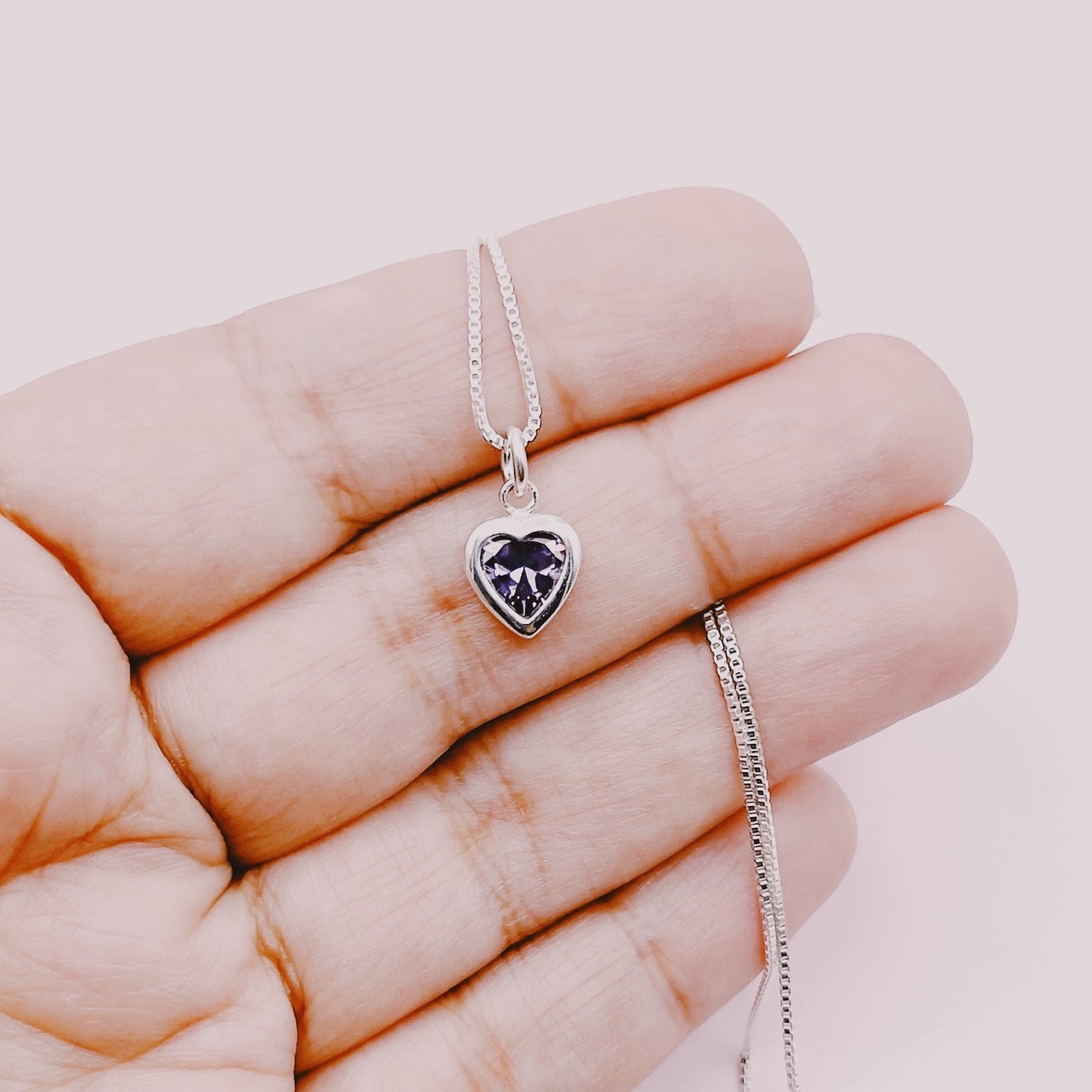 Cadena Corazón Circón Amatista - Plata 925