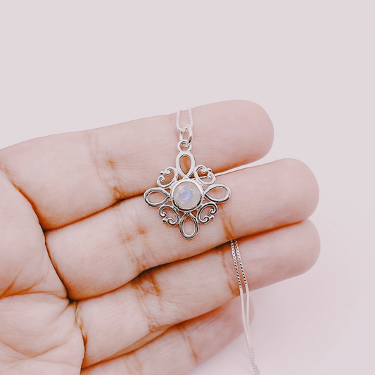 Cadena Nudo Bruja Piedra Luna Faceteada Premium - Plata 925