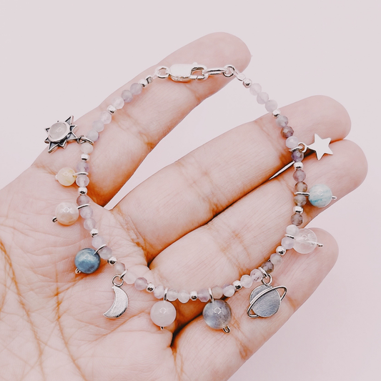 Pulsera Sistema Solar Micro Amatistas Premium - Plata 925