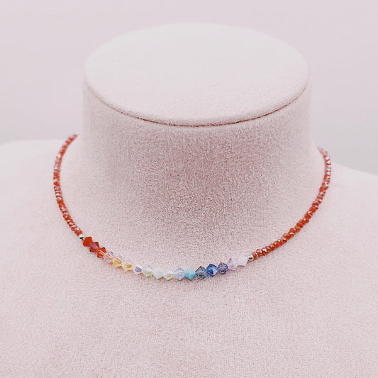 Collar Arcoíris Rojo Cristales Tornasol - Plata 925