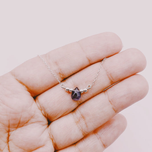 Cadena con Mini Gota Amatista y Bolitas - Plata 925