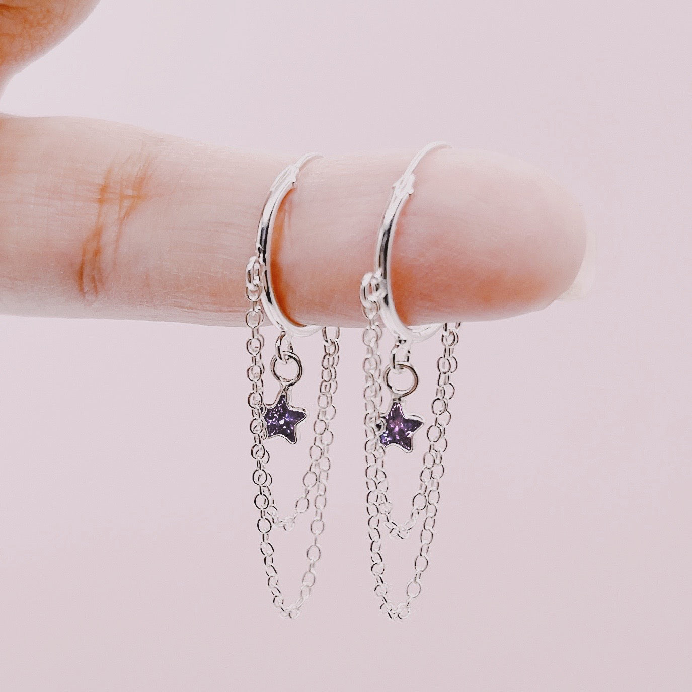 Argollas Estrellas Amatista Cadenas - Plata 925