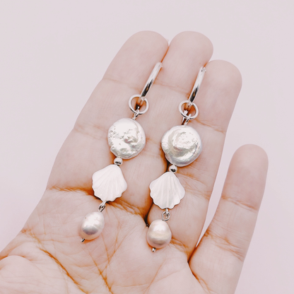 Aros Perlas & Conchitas Nácar - Plata 925