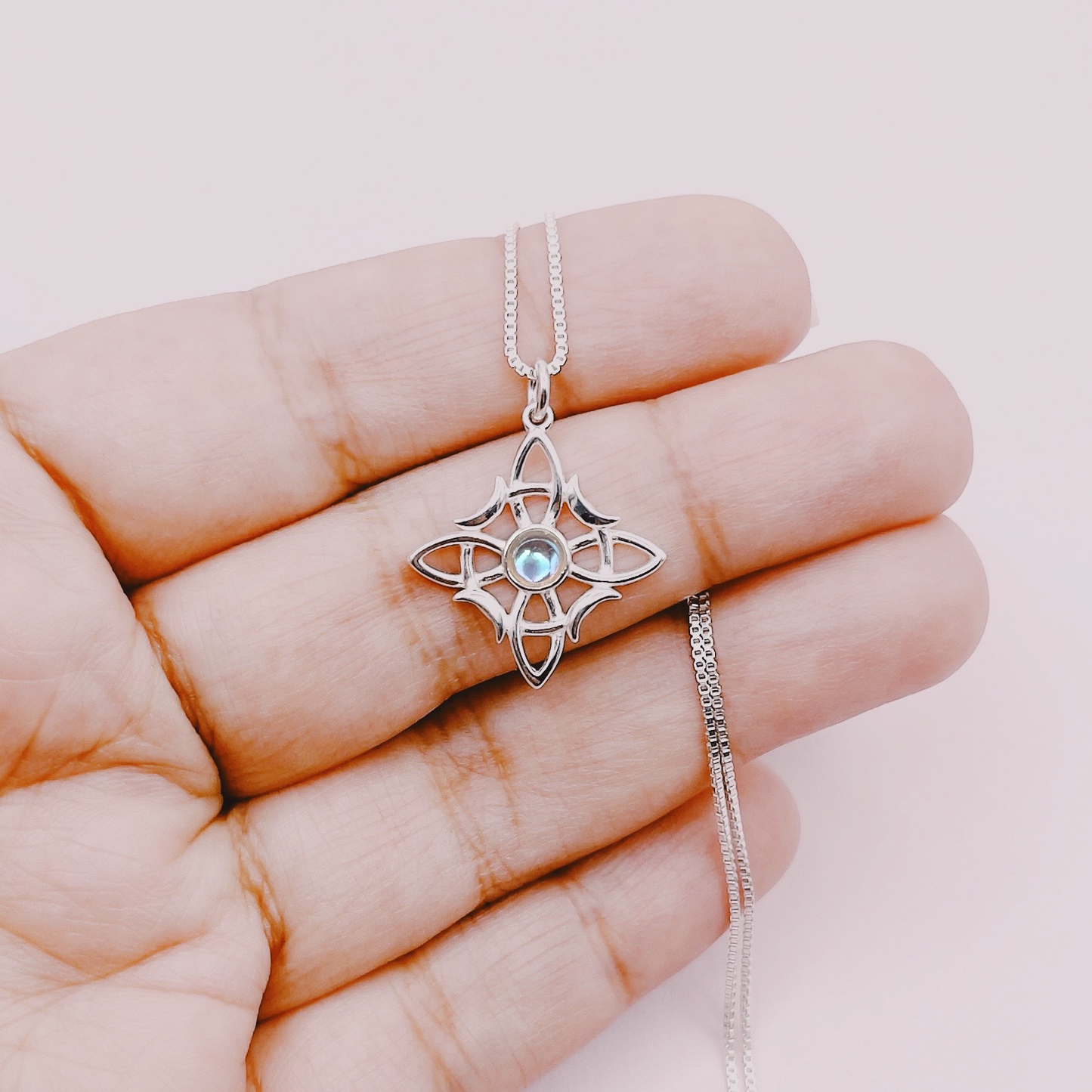 Cadena Nudo Bruja Lunas Cuarzo Aura - Plata 925