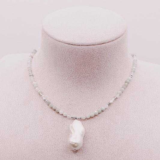 Collar Aguamarinas & Perla Barroca Original - Plata 925