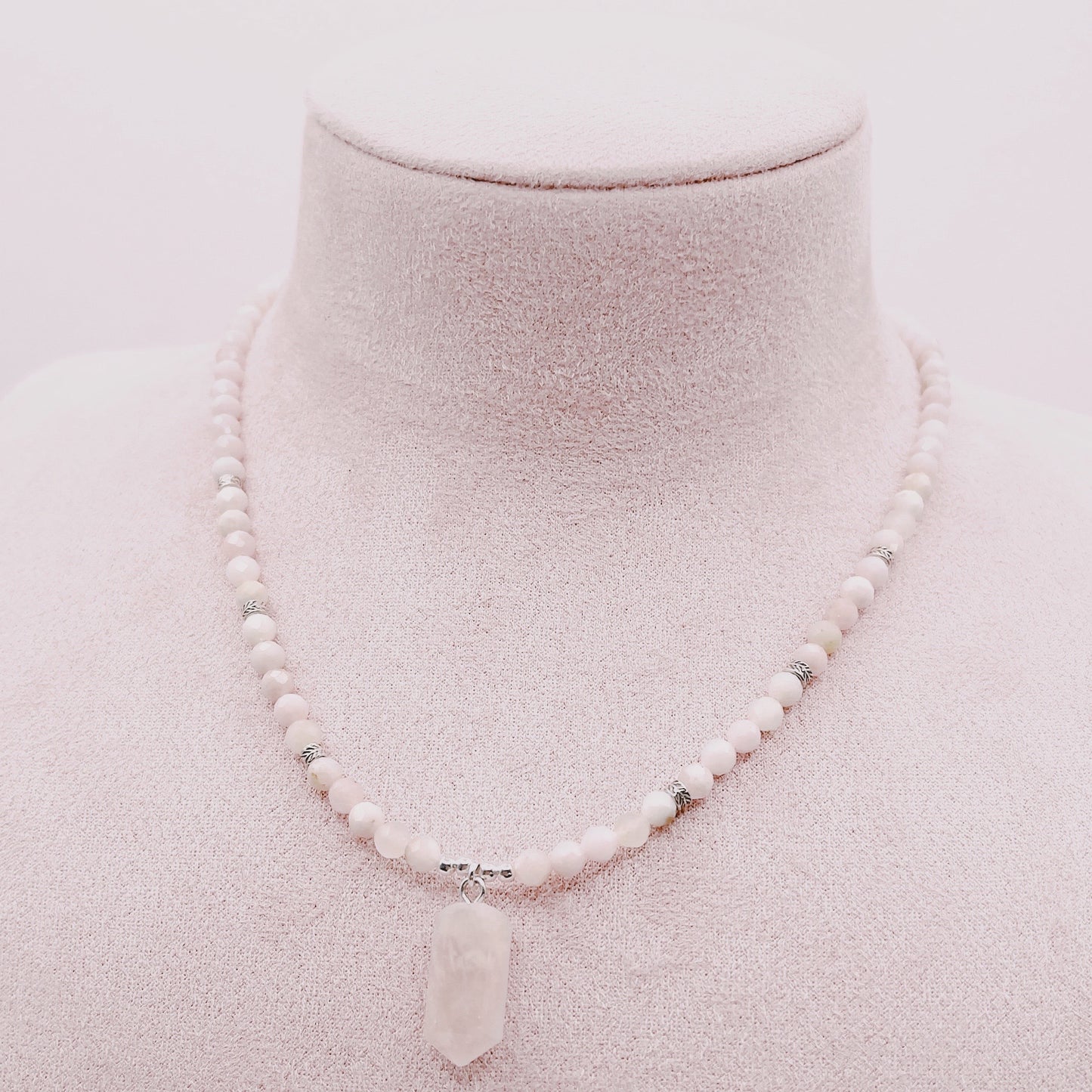Collar Ópalo Rosa & Punta Cuarzo Rosa Aura - Plata 925