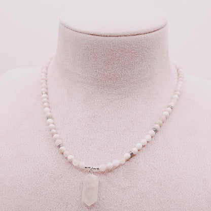 Collar Ópalo Rosa & Punta Cuarzo Rosa Aura - Plata 925