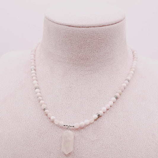 Collar Ópalo Rosa & Punta Cuarzo Rosa Aura - Plata 925