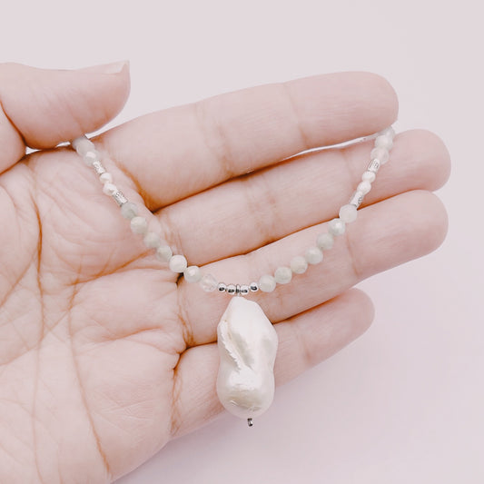 Collar Aguamarinas & Perla Barroca Original - Plata 925