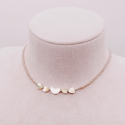 Collar Luna & Corazones con Cristales Perlados - Plata 925